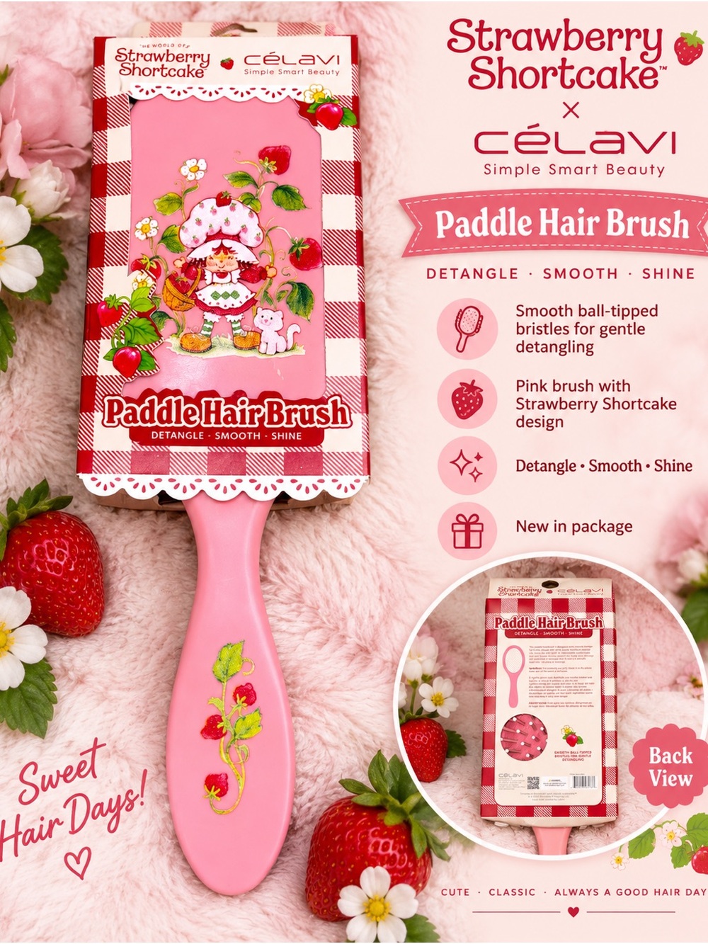 CélaVi Strawberry Shortcake Pink Paddle Hair Brush